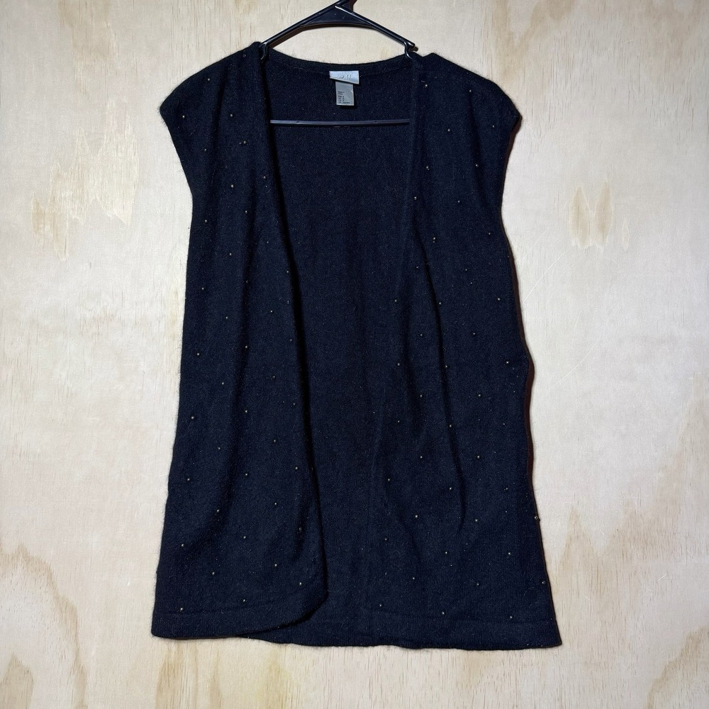 H&M Women's Small Black Open Front Studded Knit Sweater Vest Long Cardigan